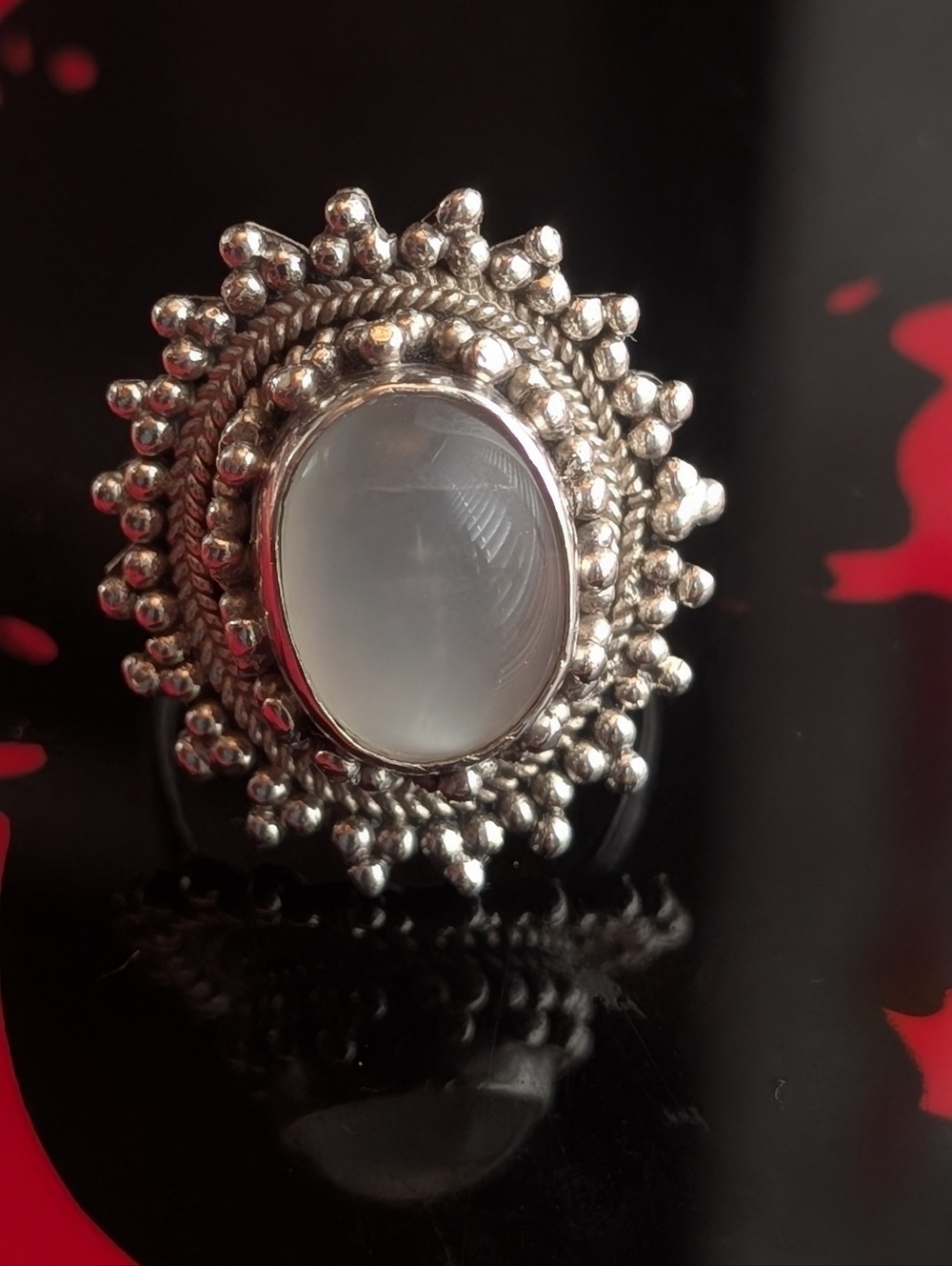 Hand Made Sterling Silver Moon Stone Statement Ring,‎ Vintage